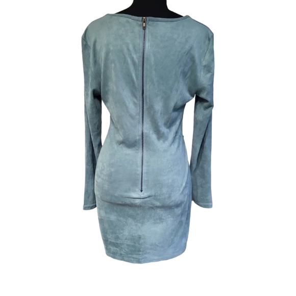 EUC faux suede Charlotte Russe women's green cutout lace waist mini dress, M - Picture 3 of 7